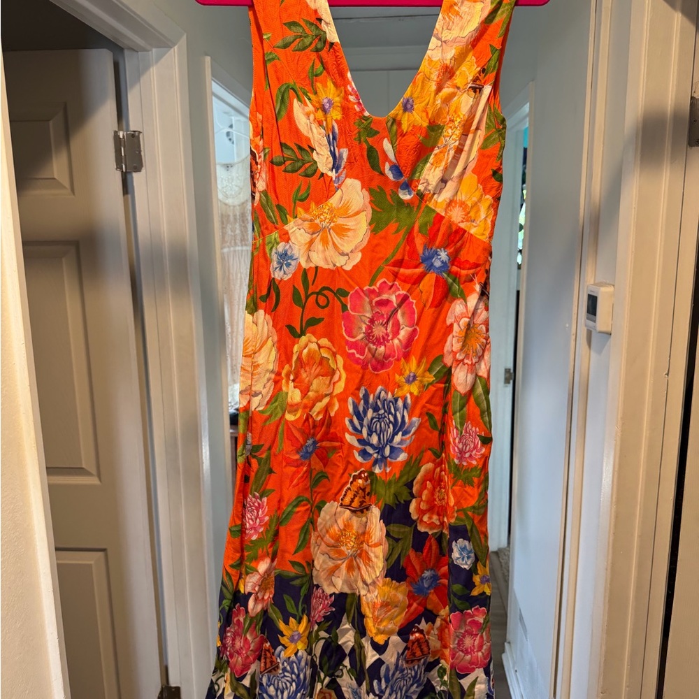 Anthropologie Vibrant Floral Maxi Dress - Orange and Blue
